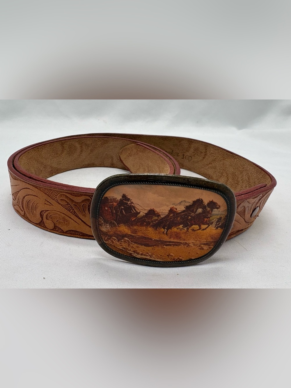 Brown Tooled Leather Belt Men's Sz 40* 1.5" Wide Western Steerhide Wanamaker